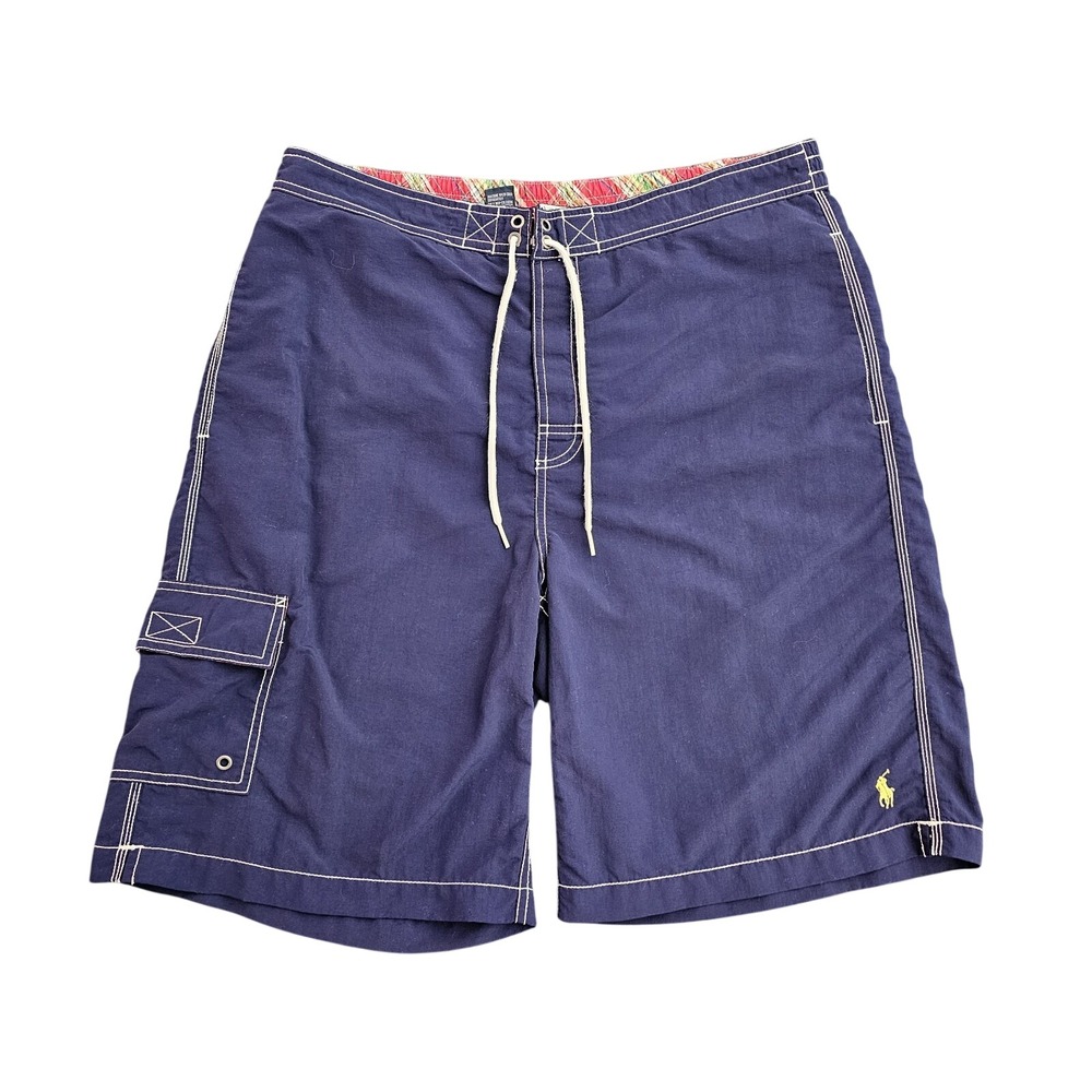 Vintage Polo Ralph Lauren Swim Trunks Mens L Navy Board Shorts Nylon Surf Pony